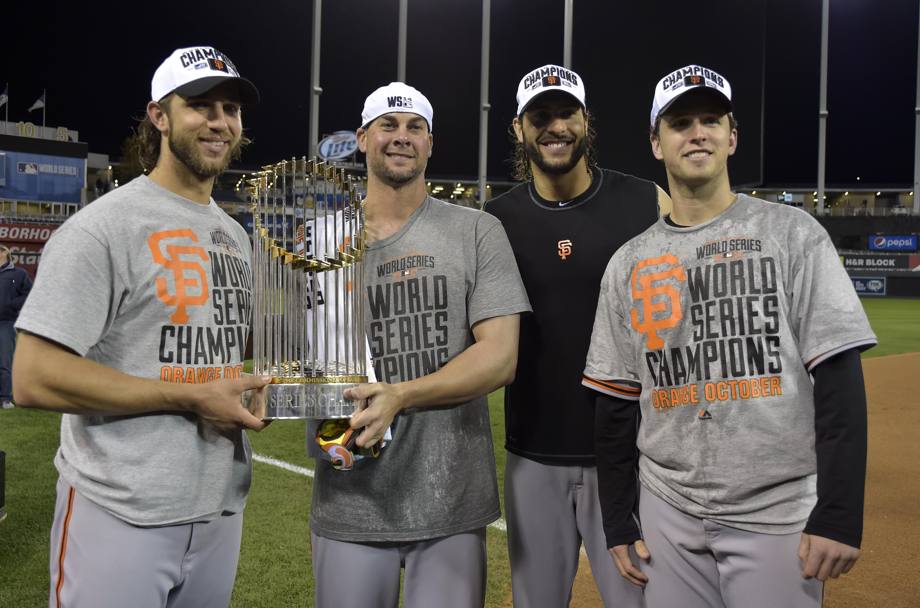 Madison Bumgarner, Ryan Vogelsong, Michael Morse e Buster Posey (Reuters)
